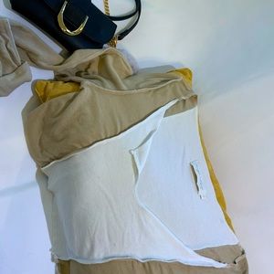 Beige and White Contrast Seam Tee